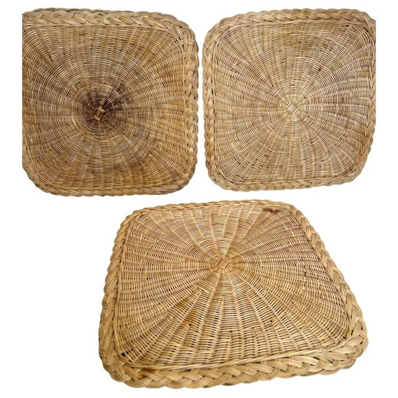 Retro Boho Square Woven Rattan Wicker Raffia Hot Pad Trivets Set Braided Edge - Picture 3 of 10